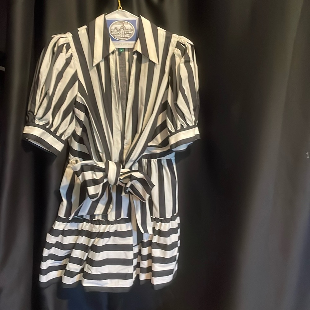 FARM Rio Black and White Striped Mini Dress